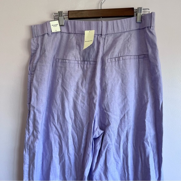 NWT ABERCROMBIE & FITCH PLEATED PURPLE LINEN WIDE LEG ELASTIC TROUSER LARGE - Picture 7 of 11